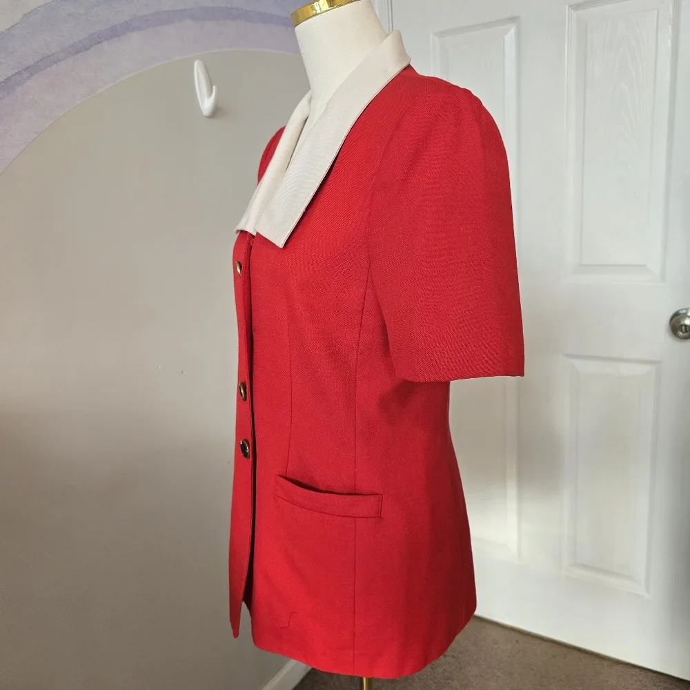 Preston & York Vintage | 8 | Vintage Red & White Long Blazer - Picture 4 of 16